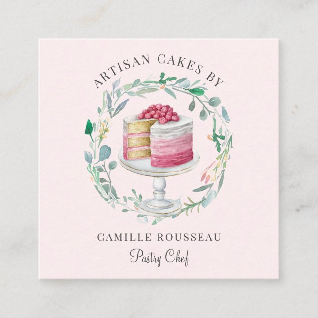 Bakery Pastry Chef Baker Pink Square Business Card (Front)