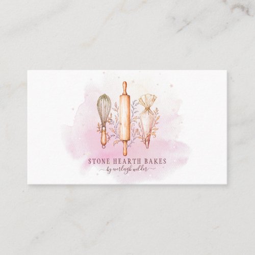 Bakery Pastry Chef Baker Utensils Pink  Business Card