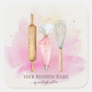 Bakery Pastry Chef Baker Utensils Pink  Square Sticker
