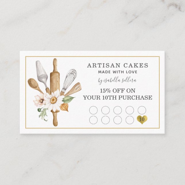 Bakery Pastry Chef Bakers Tools Loyalty Punch Card (Front)