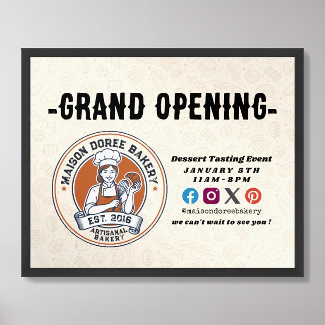 Bakery Pastry Chef Baking Catering Grand Opening Framed Art (Framed Front)