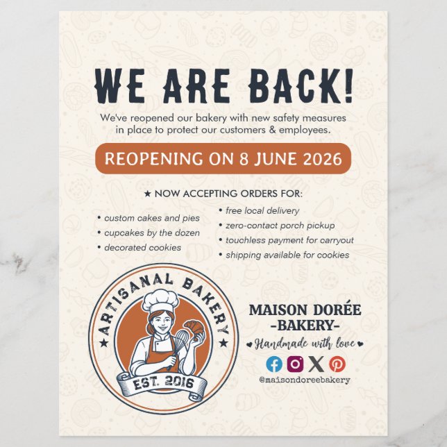 Bakery Pastry Chef Baking Catering Grand Reopening Flyer (Front)