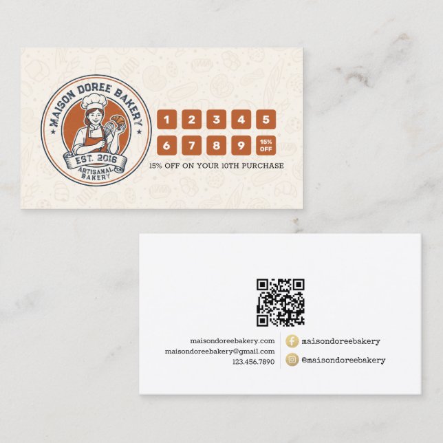 Bakery Pastry Chef Baking Catering Loyalty Punch Card (Front/Back)