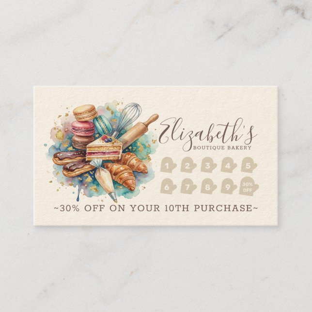 Bakery Pastry Chef Baking Catering Loyalty Punch Card (Front)