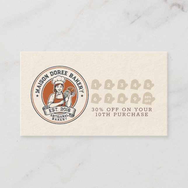 Bakery Pastry Chef Baking Catering Loyalty Punch Card (Front)