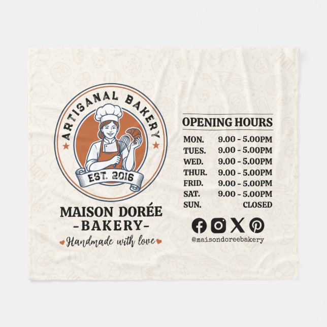 Bakery Pastry Chef Baking Catering Opening Hours Fleece Blanket (Front (Horizontal))