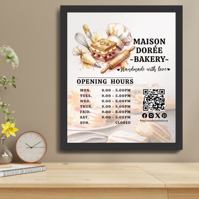 Bakery Pastry Chef Baking Catering Opening Hours Framed Art (Table Top)