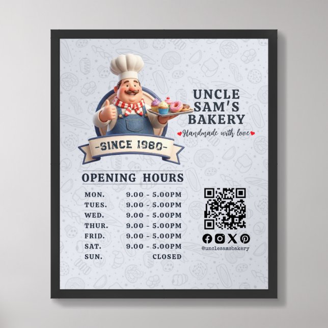 Bakery Pastry Chef Baking Catering Opening Hours Framed Art (Framed Front)