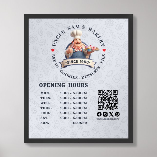Bakery Pastry Chef Baking Catering Opening Hours Framed Art (Framed Front)