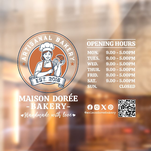Bakery Pastry Chef Baking Catering Opening Hours Window Cling (Sheet 2)