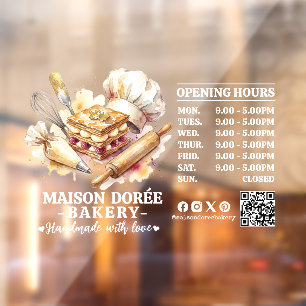 Bakery Pastry Chef Baking Catering Opening Hours Window Cling