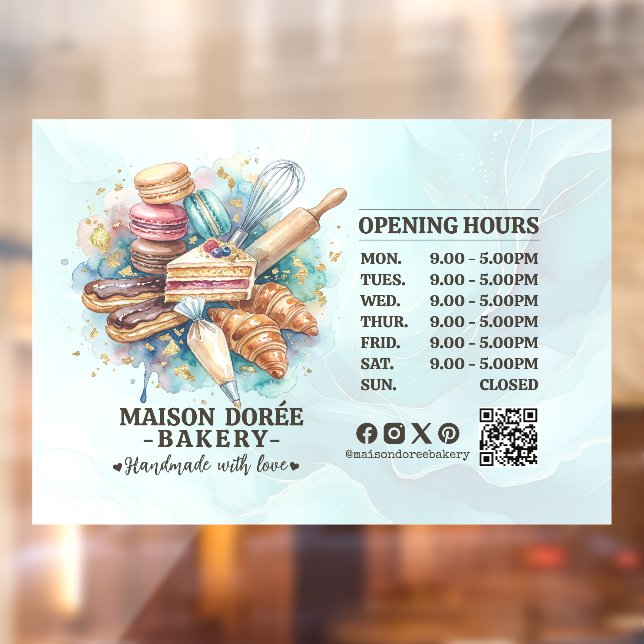 Bakery Pastry Chef Baking Catering Opening Hours Window Cling (Sheet 2)