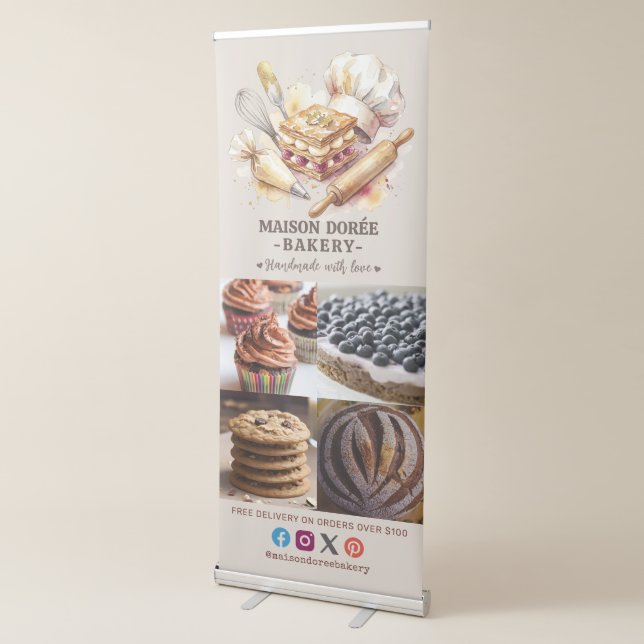 Bakery Pastry Chef Baking Catering Photo Collage Retractable Banner (3/4)