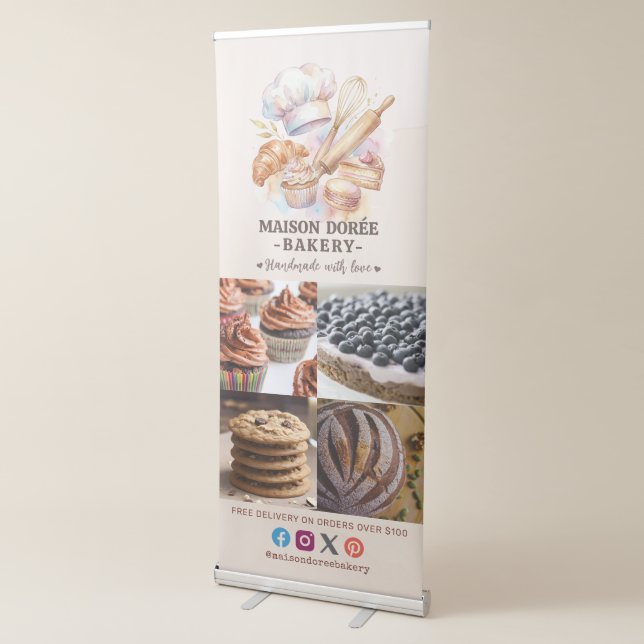 Bakery Pastry Chef Baking Catering Photo Collage Retractable Banner (3/4)