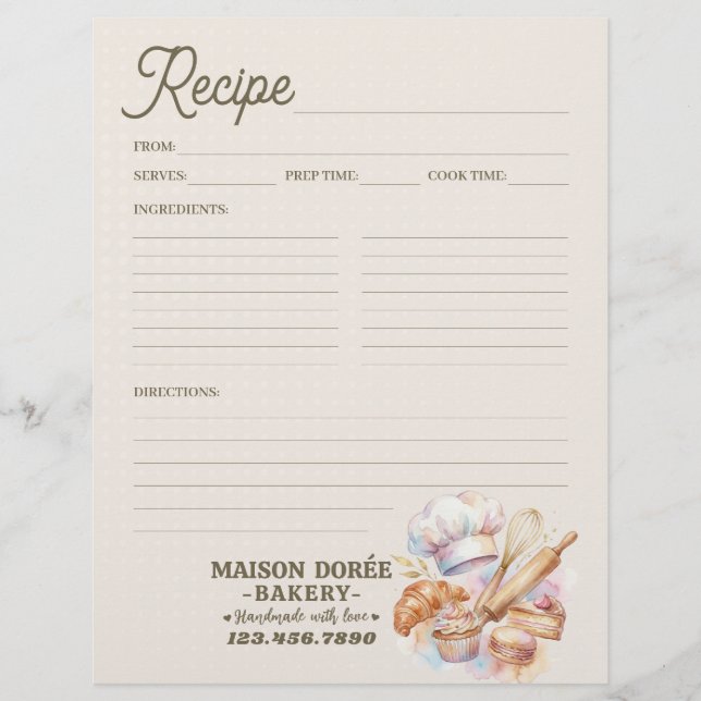 Bakery Pastry Chef Baking Recipe Page Cookbook (Front)