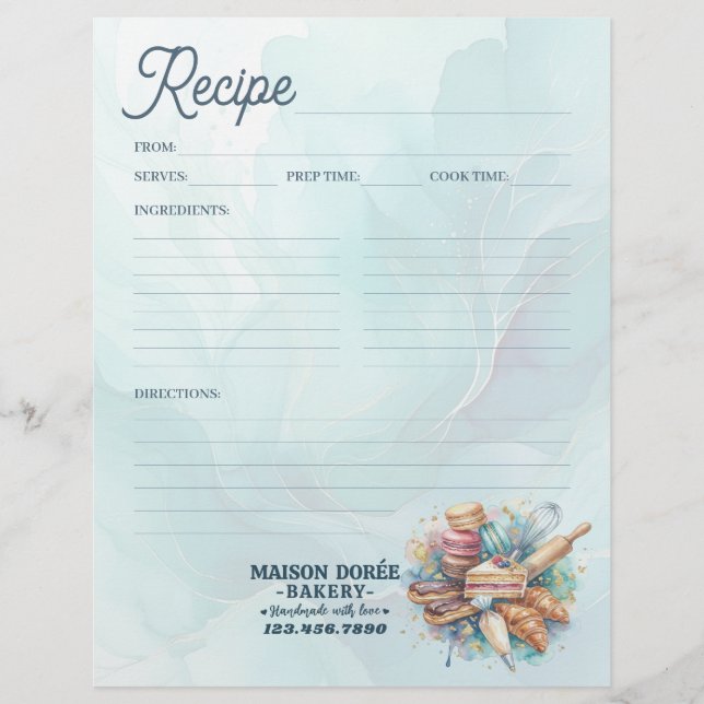 Bakery Pastry Chef Baking Recipe Page Cookbook (Front)