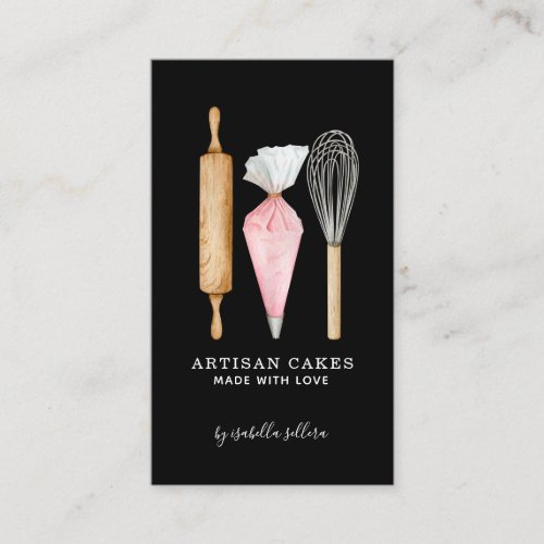 Bakery Pastry Chef Baking Utensils Black Business Card