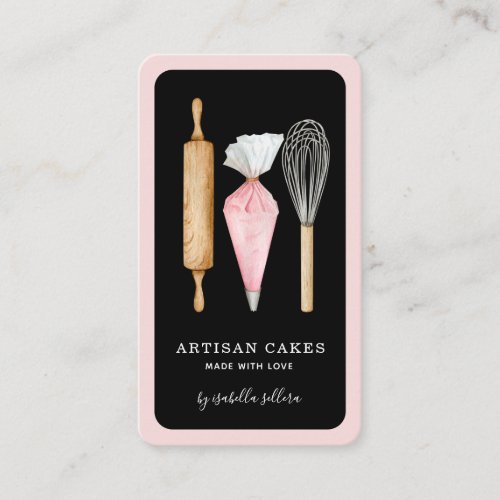 Bakery Pastry Chef Baking Utensils Black Business Card