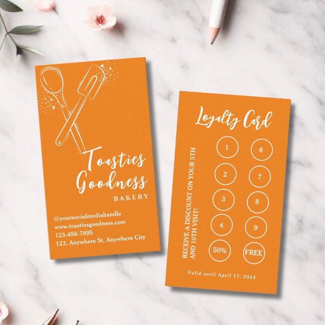 Bakery Pastry Chef Baking Utensils Orange Loyalty Card (Creator Uploaded)