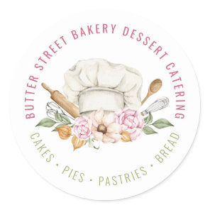 Bakery Pastry Chef Baking Utensils Watercolor Classic Round Sticker