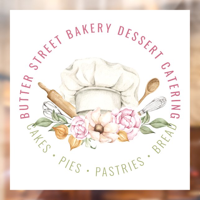 Bakery Pastry Chef Baking Utensils Watercolor Window Cling (Sheet 2)