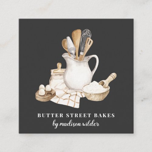 Bakery Pastry Chef Black Square Business Card