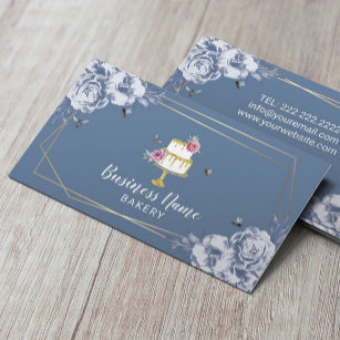 Bakery Pastry Chef Blue Flower & Bees Sweet Cake Business Card