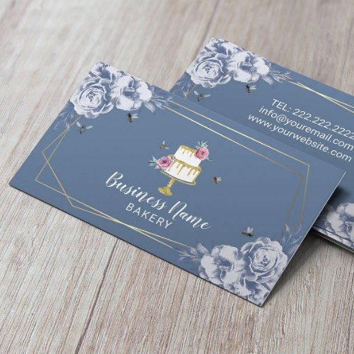 Bakery Pastry Chef Blue Flower  Bees Sweet Cake Business Card