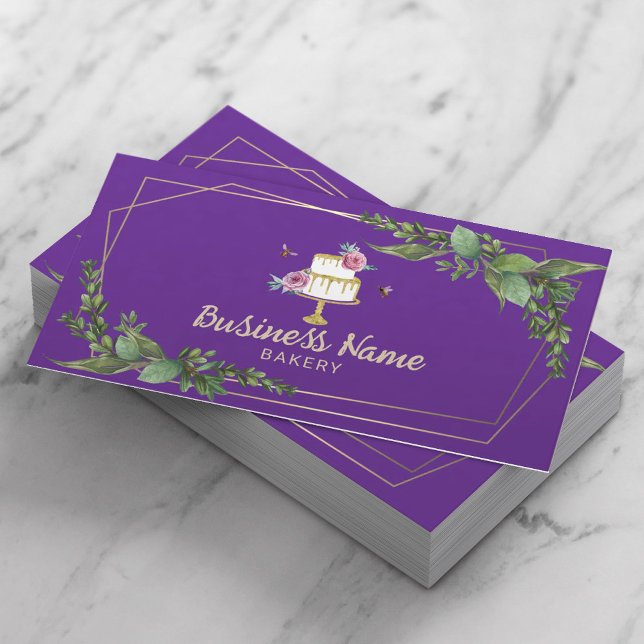 Bakery Pastry Chef Botanical Sweet Cake Purple Business Card (Creator Uploaded)