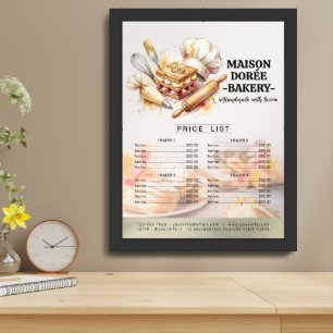 Bakery Pastry Chef Cake Baker Menu Price List Framed Art