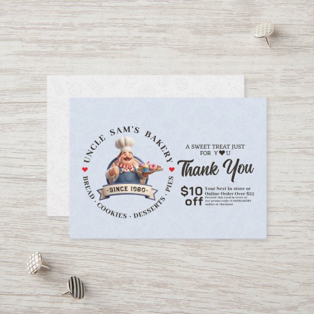 Bakery Pastry Chef Cake Baker Thank You Promo Code Discount Card (Front/Back In Situ)