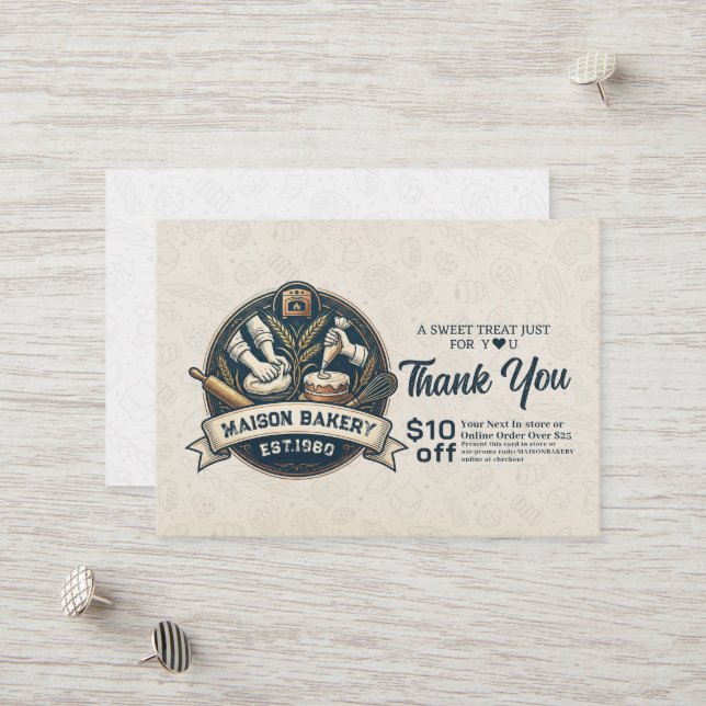 Bakery Pastry Chef Cake Baker Thank You Promo Code Discount Card (Front/Back In Situ)