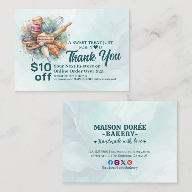 Bakery Pastry Chef Cake Baker Thank You Promo Code Discount Card (Front/Back)