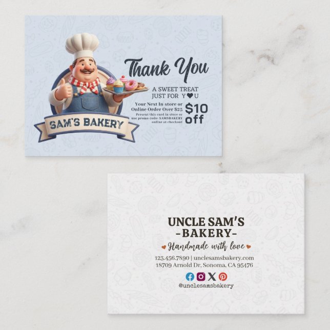 Bakery Pastry Chef Cake Baker Thank You Promo Code Discount Card (Front/Back)