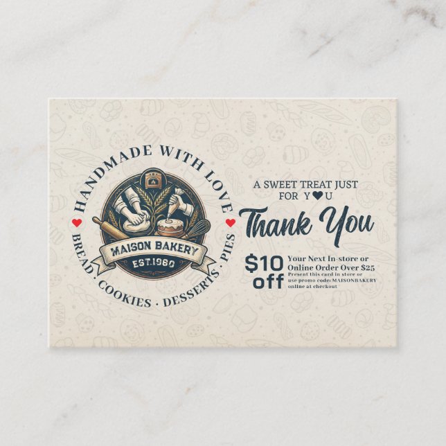 Bakery Pastry Chef Cake Baker Thank You Promo Code Discount Card (Front)