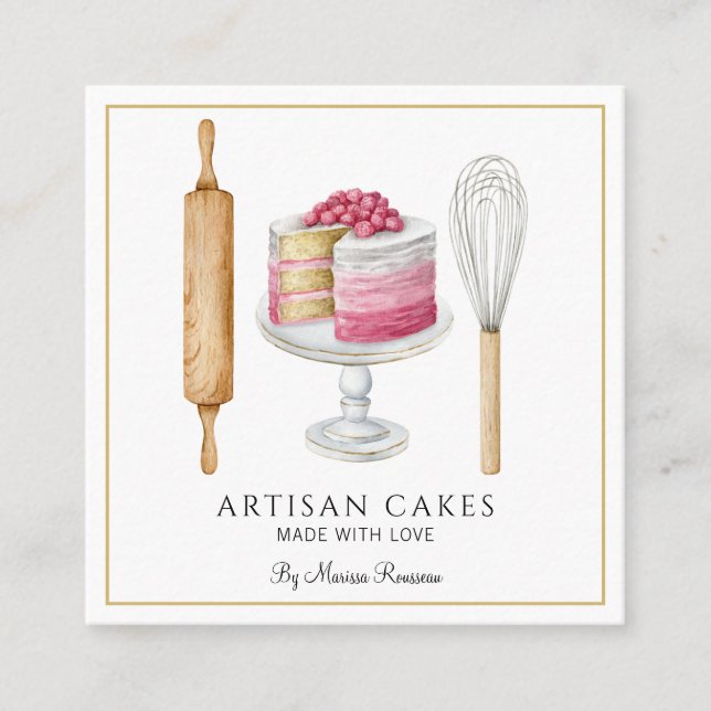 Bakery Pastry Chef Cake Baking Utensils  Square Business Card (Front)