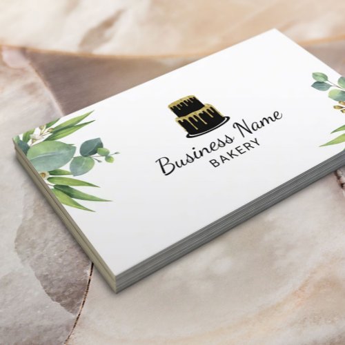 Bakery Pastry Chef Cake Elegant Botanical Foliage Business Card