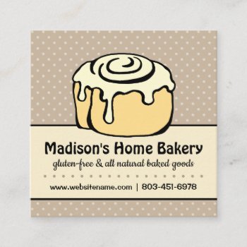 Bakery Pastry Chef Catering Cinnamon Roll Unique Square Business Card by Fun_and_Foolishness at Zazzle