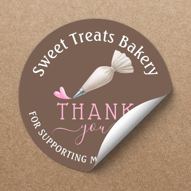 Bakery Pastry Chef Coffee Brown Thank You Classic Round Sticker (Creator Uploaded)