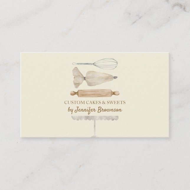 Bakery Pastry Chef Creative Cake light yellow Business Card (Front)
