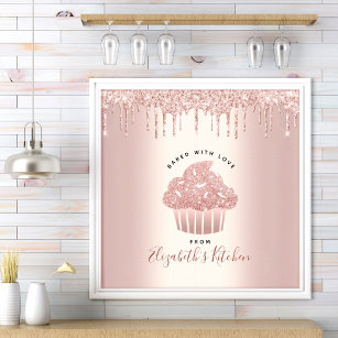 Bakery Pastry Chef Cupcake Rose Gold Glitter Drips Poster