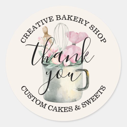 Bakery Pastry Chef cute ivory thank you Classic Round Sticker
