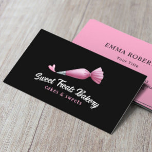 Bakery Pastry Chef Cute Pink Piping Bag & Heart Business Card