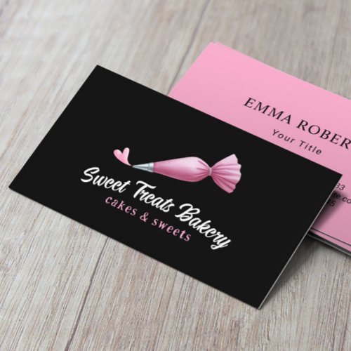 Bakery Pastry Chef Cute Pink Piping Bag &amp; Heart Business Card