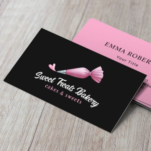 Customizable Bakery Pastry Chef Cute Pink Piping Bag &amp; Heart Business Card