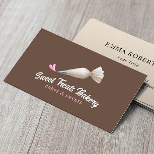 Bakery Pastry Chef Cute Piping Bag & Heart Brown Business Card