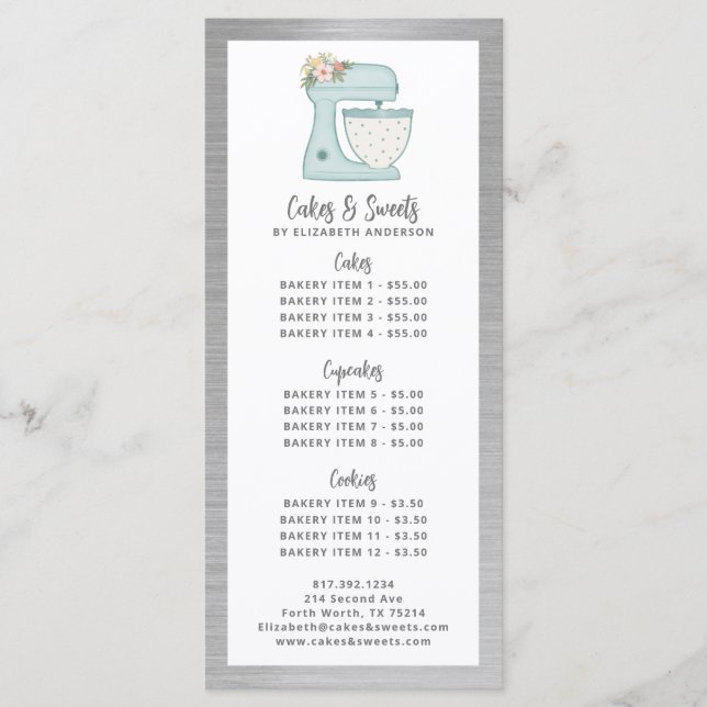 Bakery Pastry Chef Dessert Menu (Front)