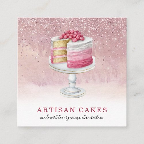 Bakery Pastry Chef Dusty Pink Glitter Square Business Card