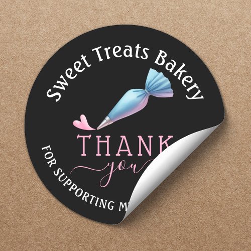 Bakery Pastry Chef Elegant Black Thank You Classic Round Sticker