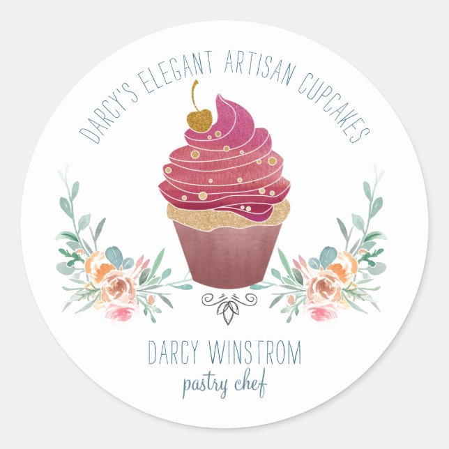 Bakery Pastry Chef Elegant Cupcake Baker  Classic Round Sticker (Front)